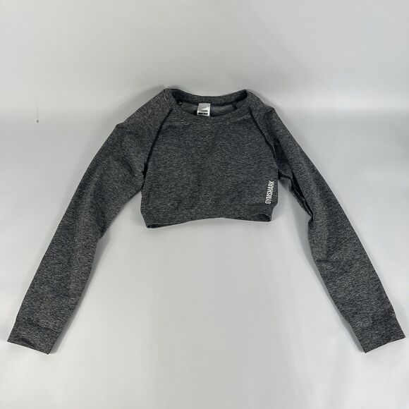 Gymshark Adapt Ombre Seamless Long Sleeve Crop Top Black Grey Size M - Picture 1 of 6